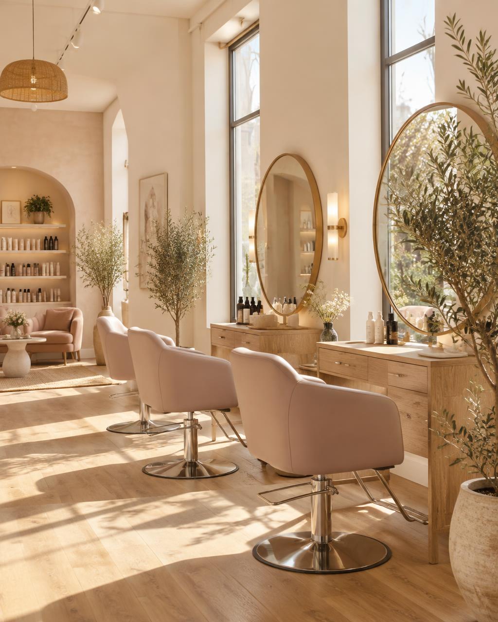 Sunlit styling stations inside Salon Social, a boutique hair salon in Haddon Heights, NJ